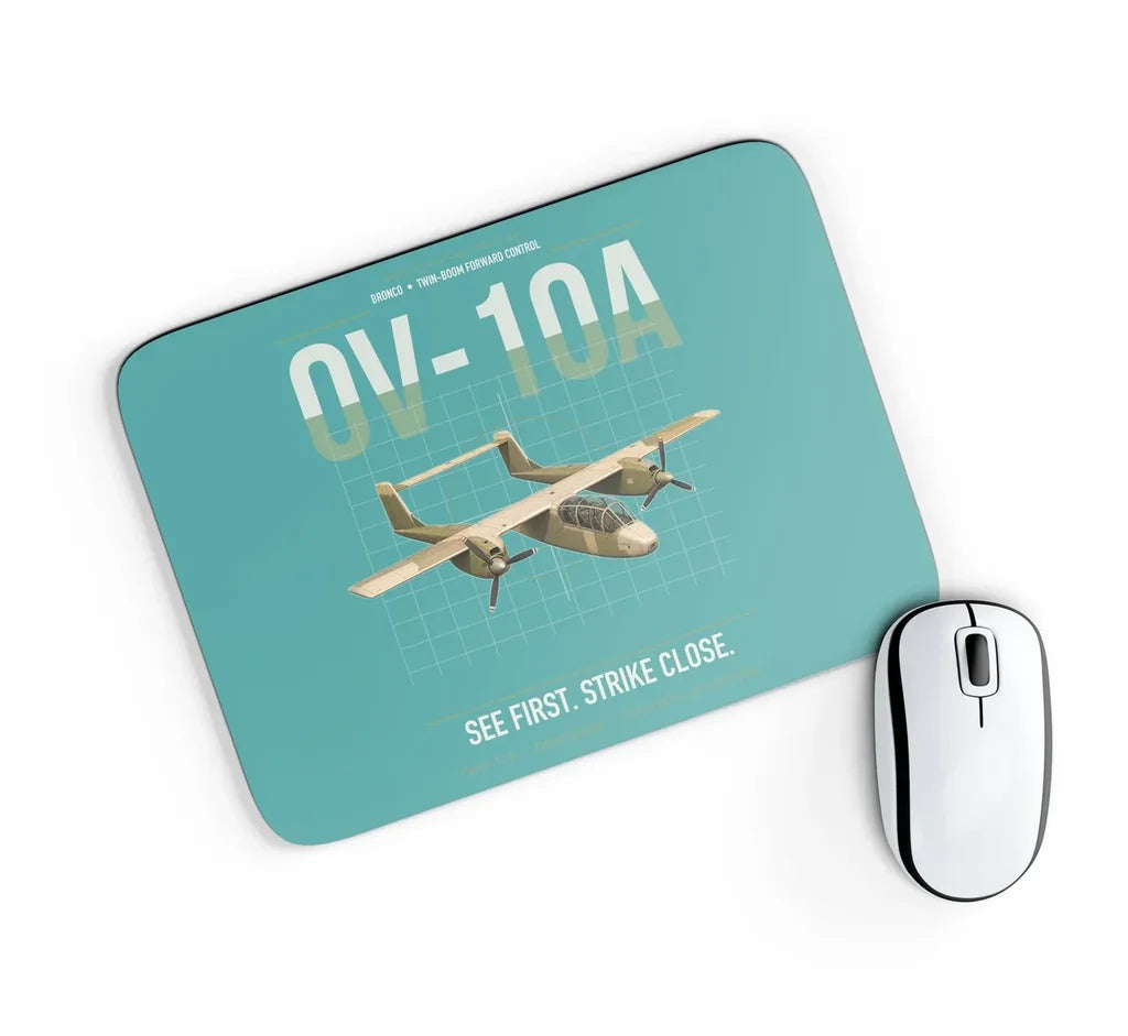 OV-10A Bronco design on turquoise rectangle mouse pad