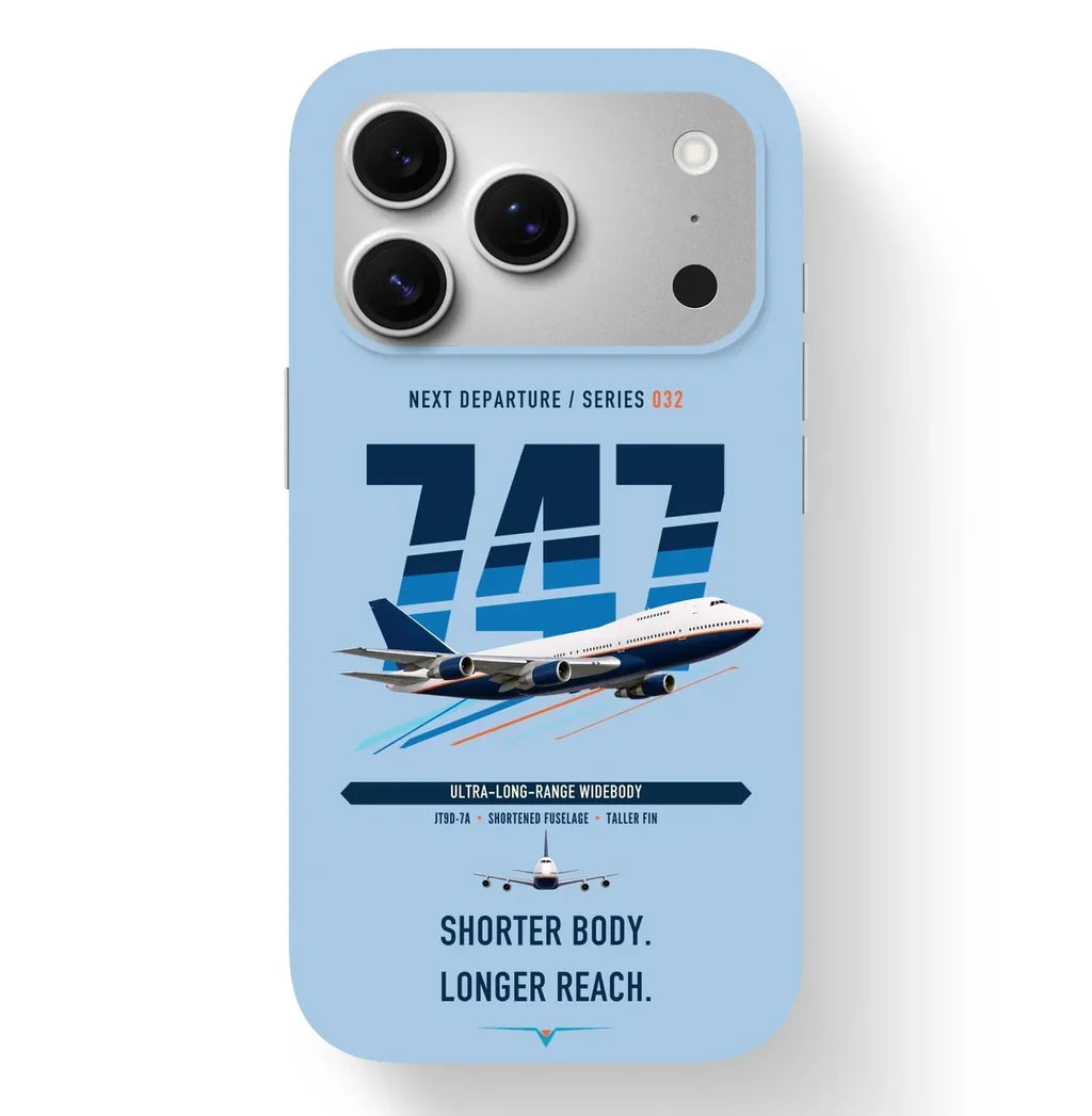 Boeing 747SP design on light blue magsafe iphone case