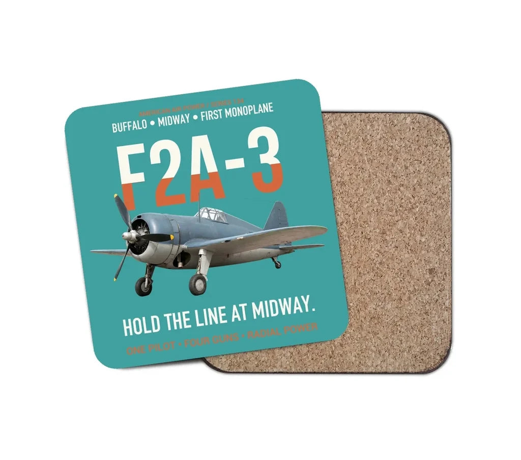 F2A-3 Buffalo Hold the Line at Midway design on turquoise 1 piece coaster