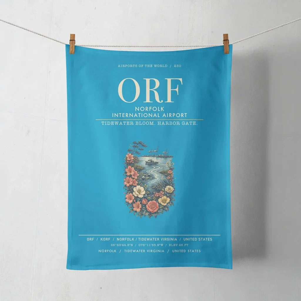 Norfolk International Airport (ORF) design on turquoise towel