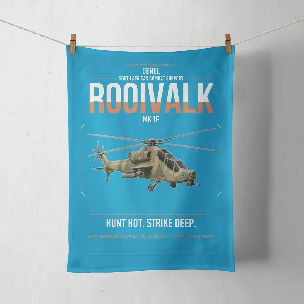Denel Rooivalk Mk 1F design on turquoise towel