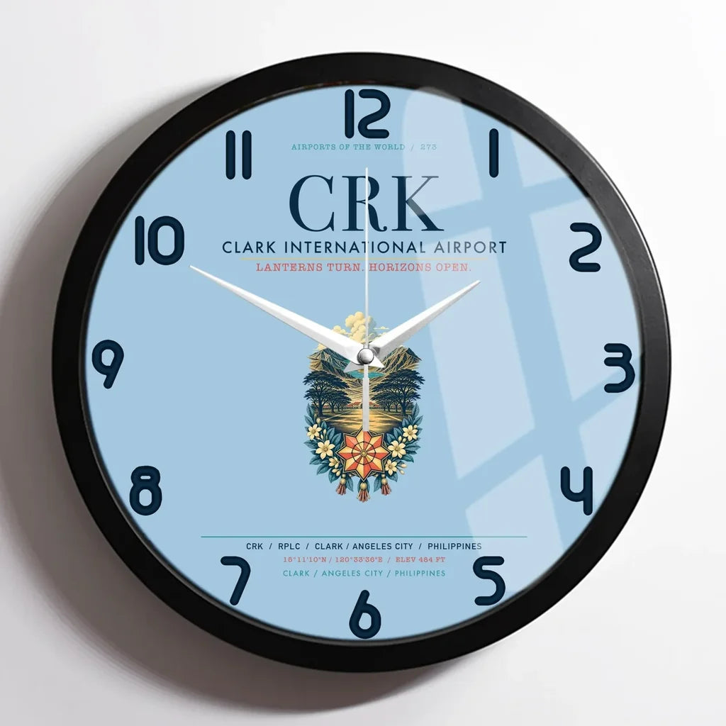 Clark International Airport (CRK) design on light blue framed wall clock