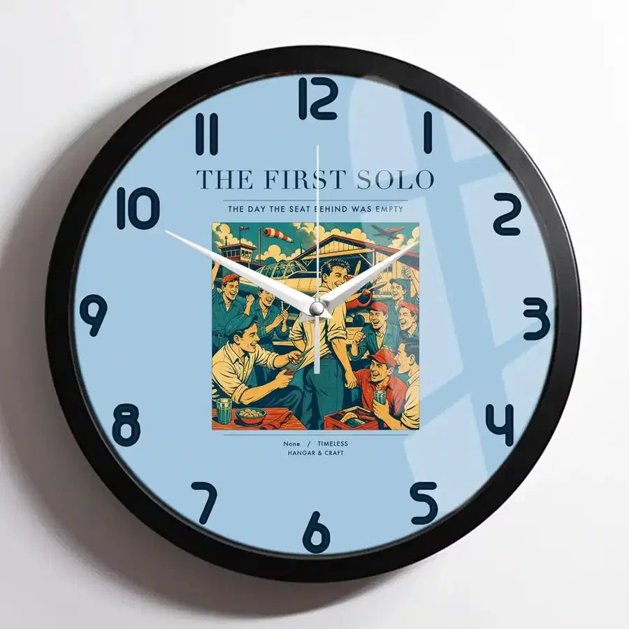 VINTAGE G4144 - The First Solo - Designed Wall Clocks design on lightblue framed