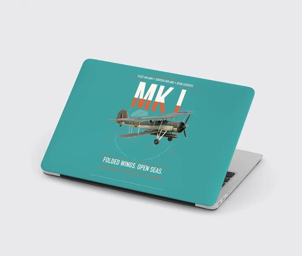 Fairey Swordfish Mk I design on turquoise MacBook case