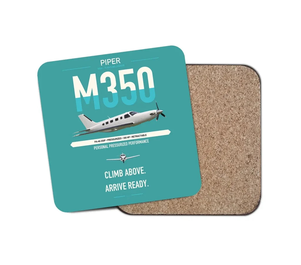 Piper M350 design on turquoise 1 piece coaster