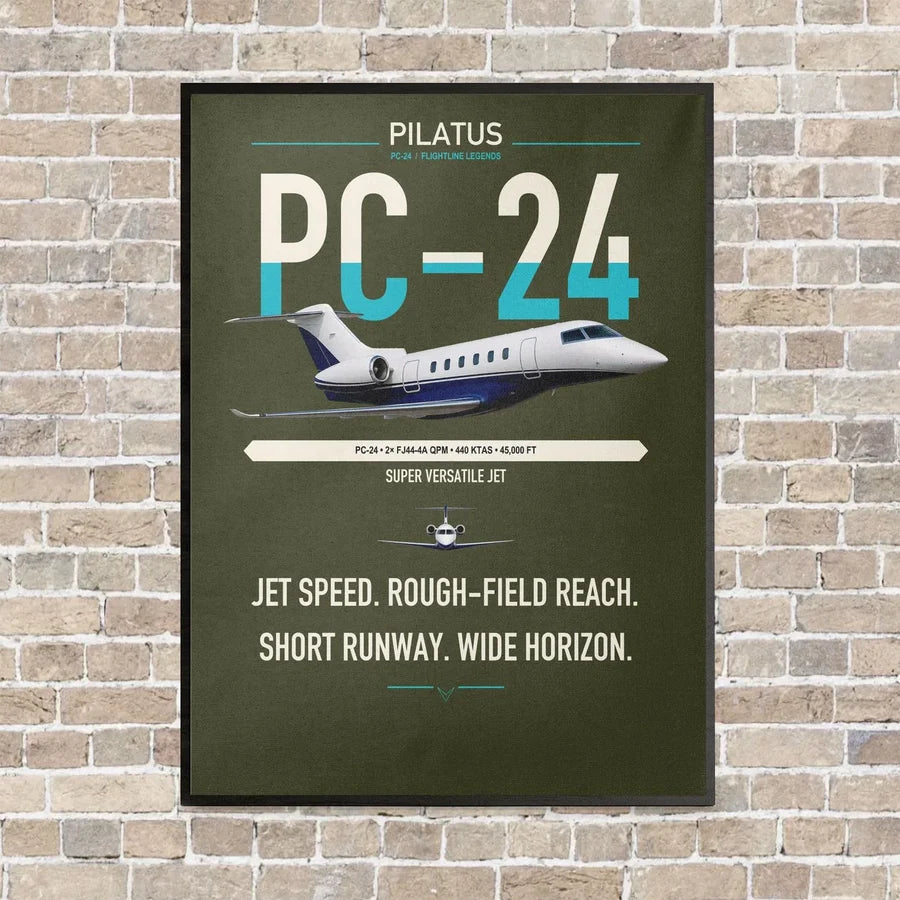 Pilatus PC-24 vertical canvas print - framed - green army background
