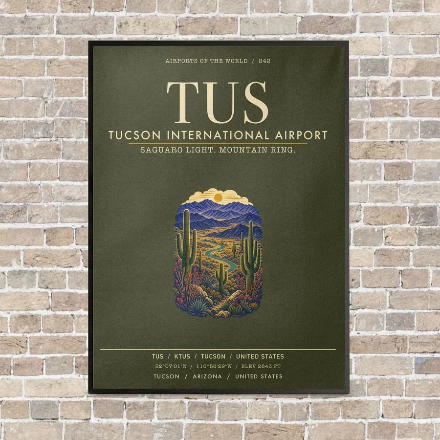 Tucson International Airport TUS vertical canvas print - framed - green army background