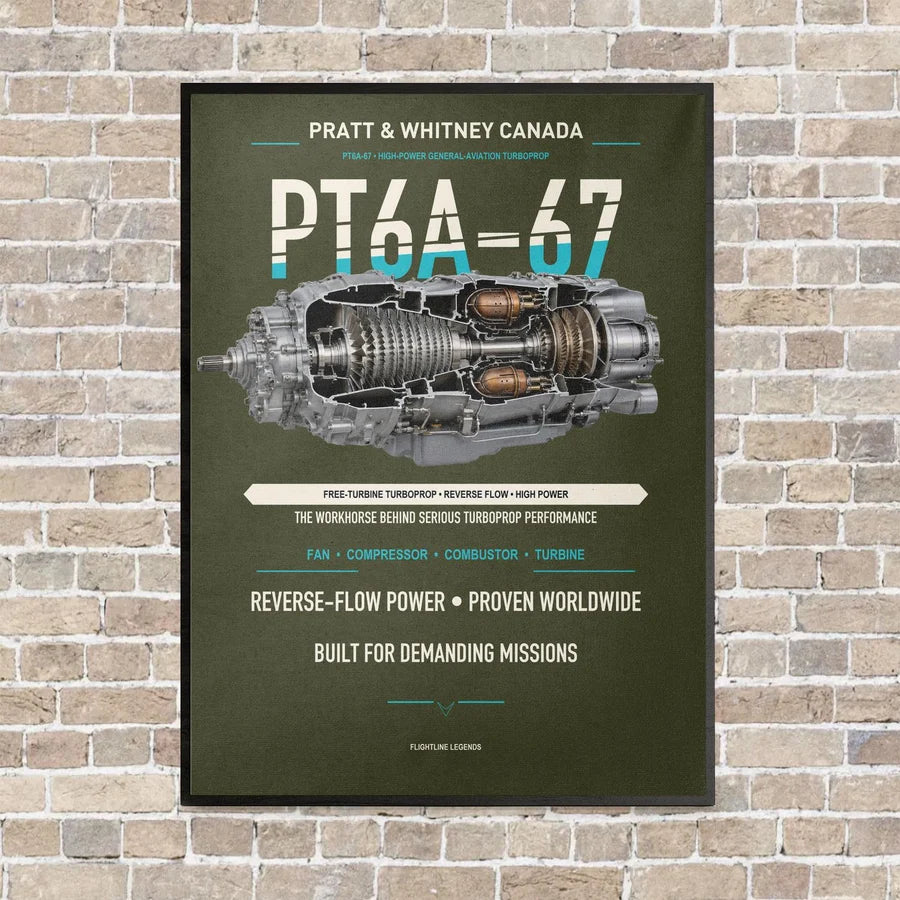 PT6A-67 vertical canvas print - framed - green army background