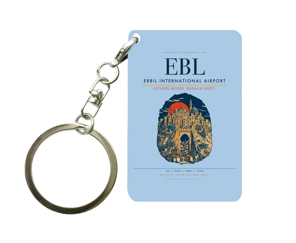 Erbil International Airport EBL Key Chain design on light blue key chain
