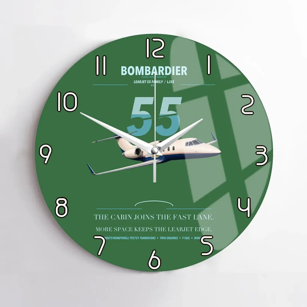 Bombardier Learjet 55 design on green no frame wall clock