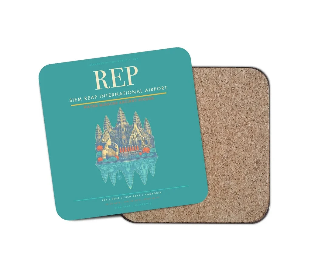 Siem Reap International Airport (REP) design on turquoise 1 piece coaster