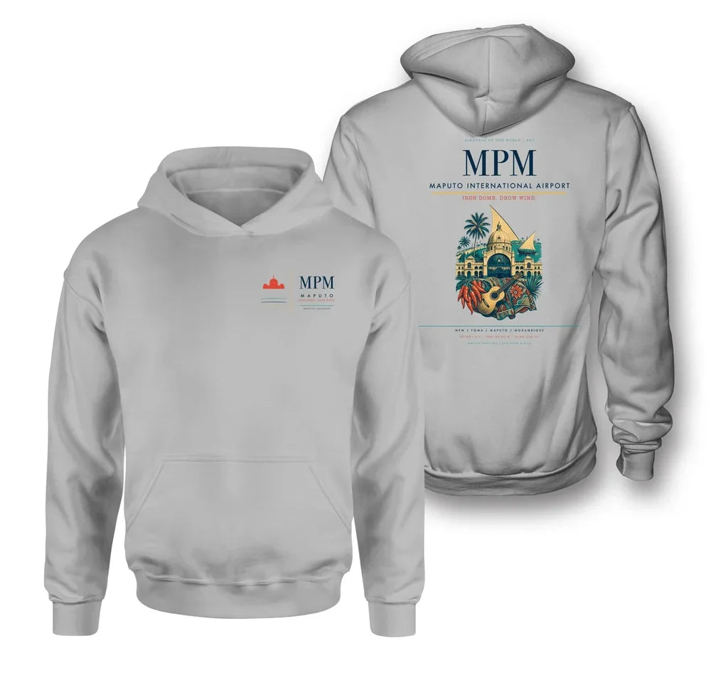 Maputo International Airport (MPM) design on light gray double-side hoodie