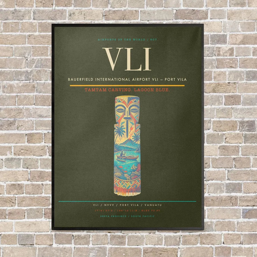 Bauerfield International Airport VLI — Port Vila vertical canvas print - framed - green army background