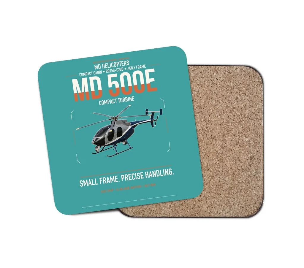 MD Helicopters MD 500E design on turquoise 1 piece coaster