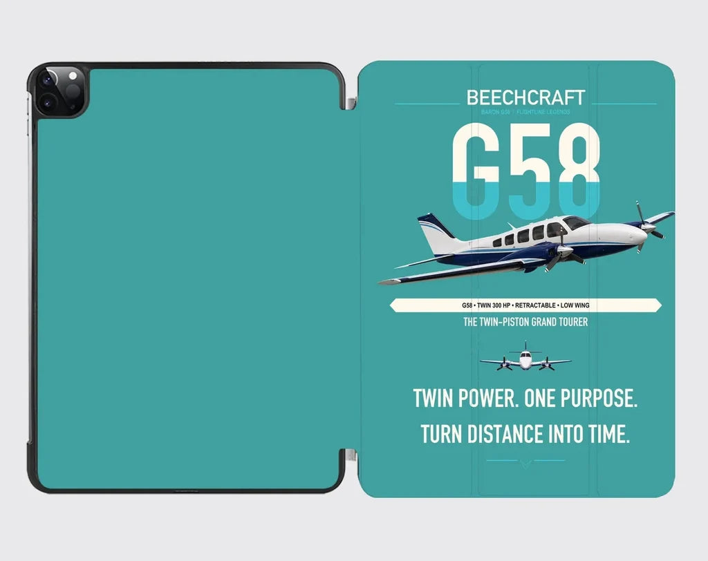 Beechcraft Baron G58 design on turquoise ipad tablet case