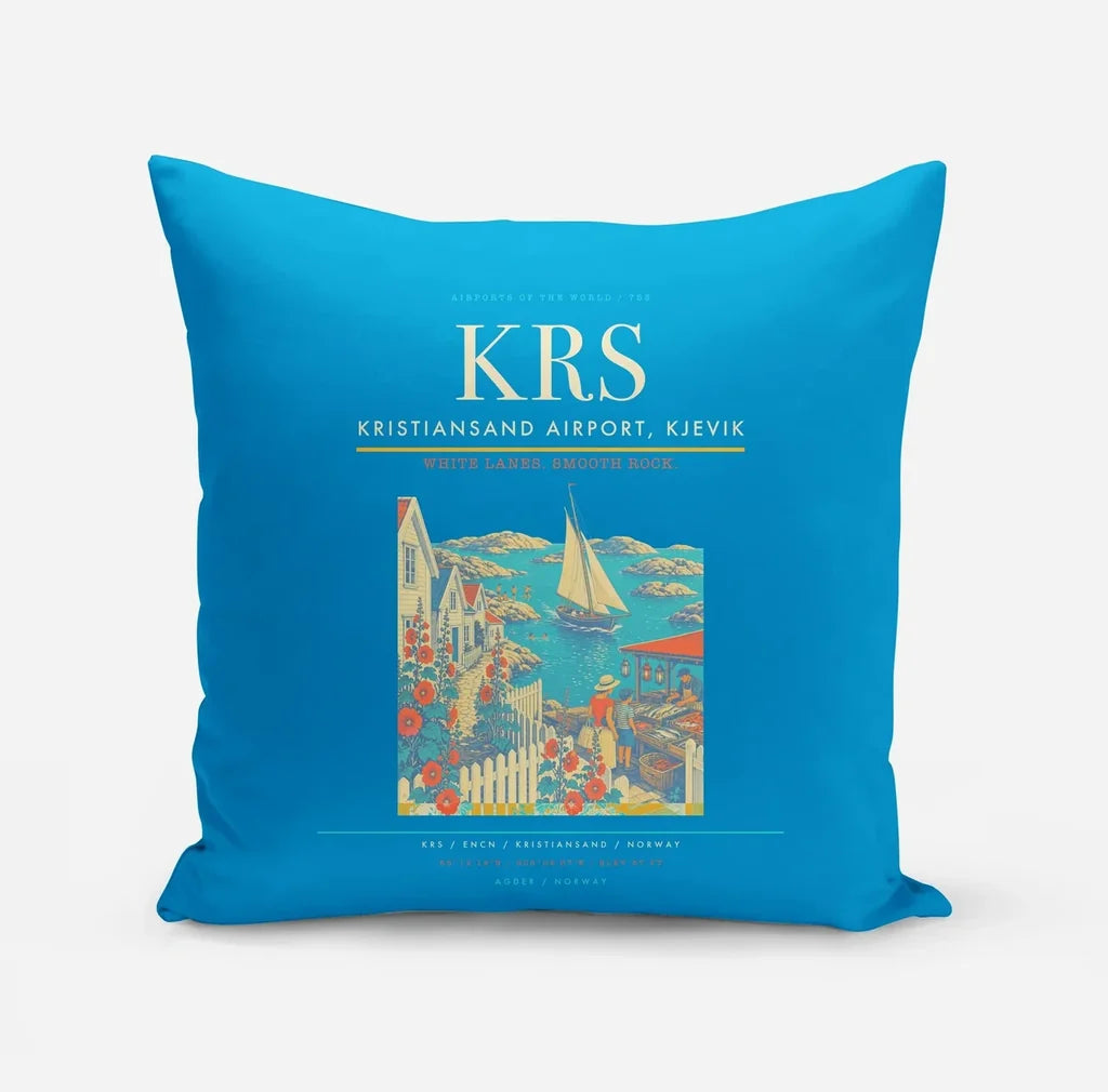 Kristiansand Airport, Kjevik (KRS) design on turquoise pillow