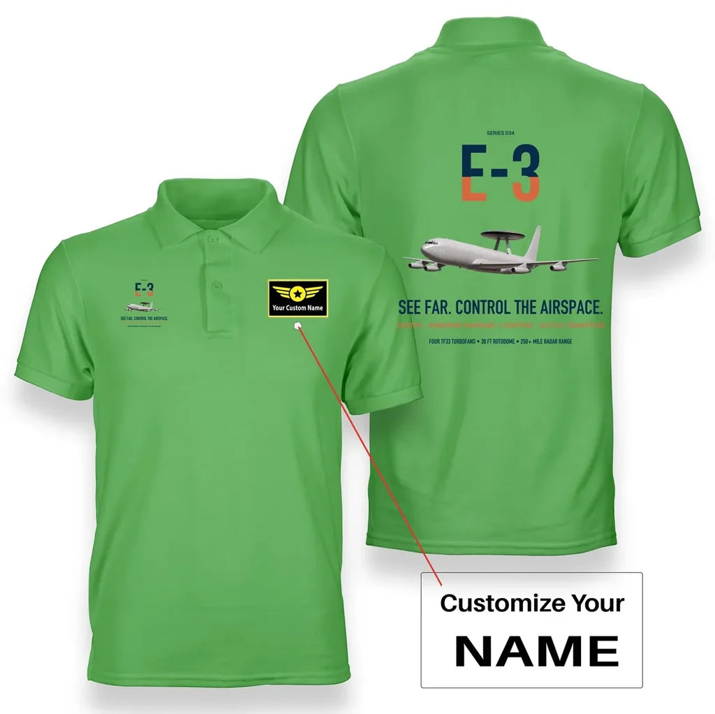 E-3 Sentry AWACS design on light green+name double-side polo t-shirt, double-side print