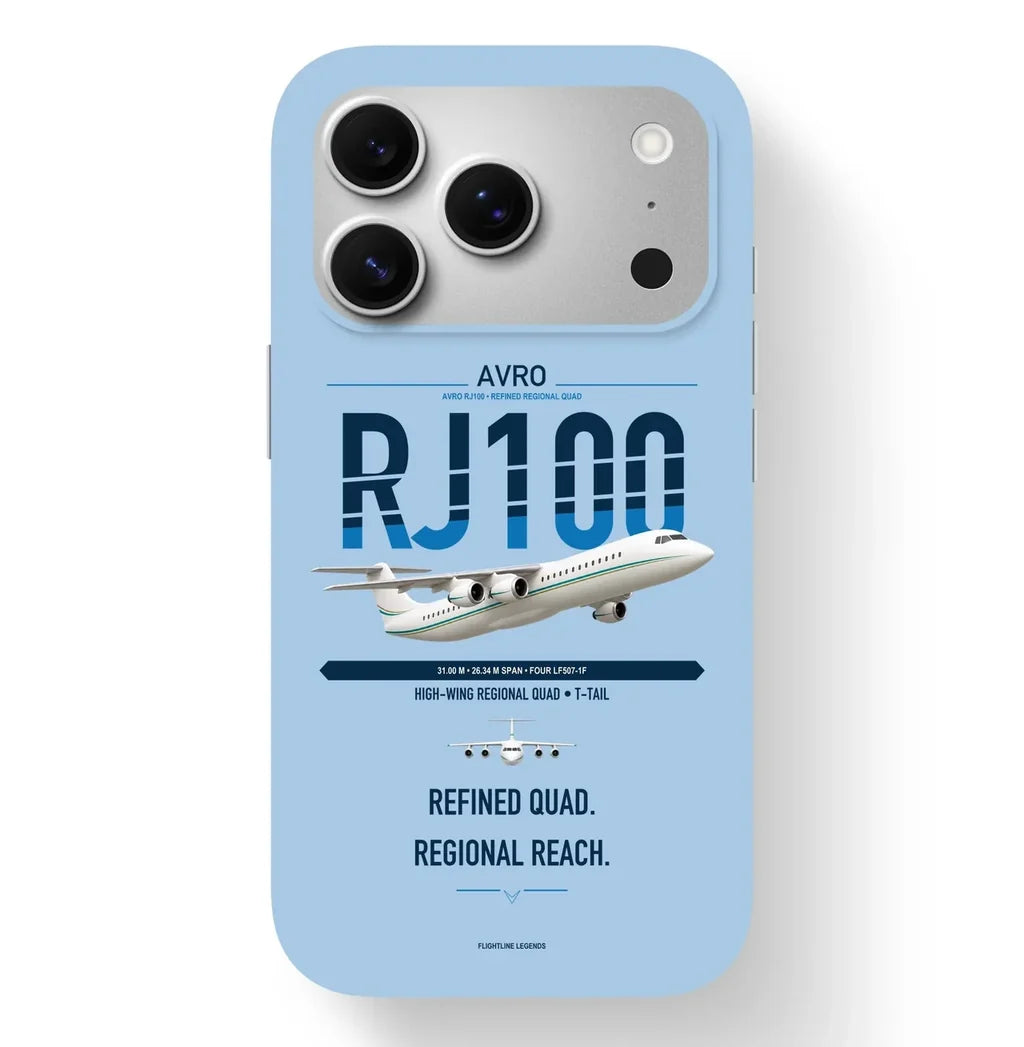 Avro RJ100 design on light blue magsafe iphone case, for iPhone 17 Pro