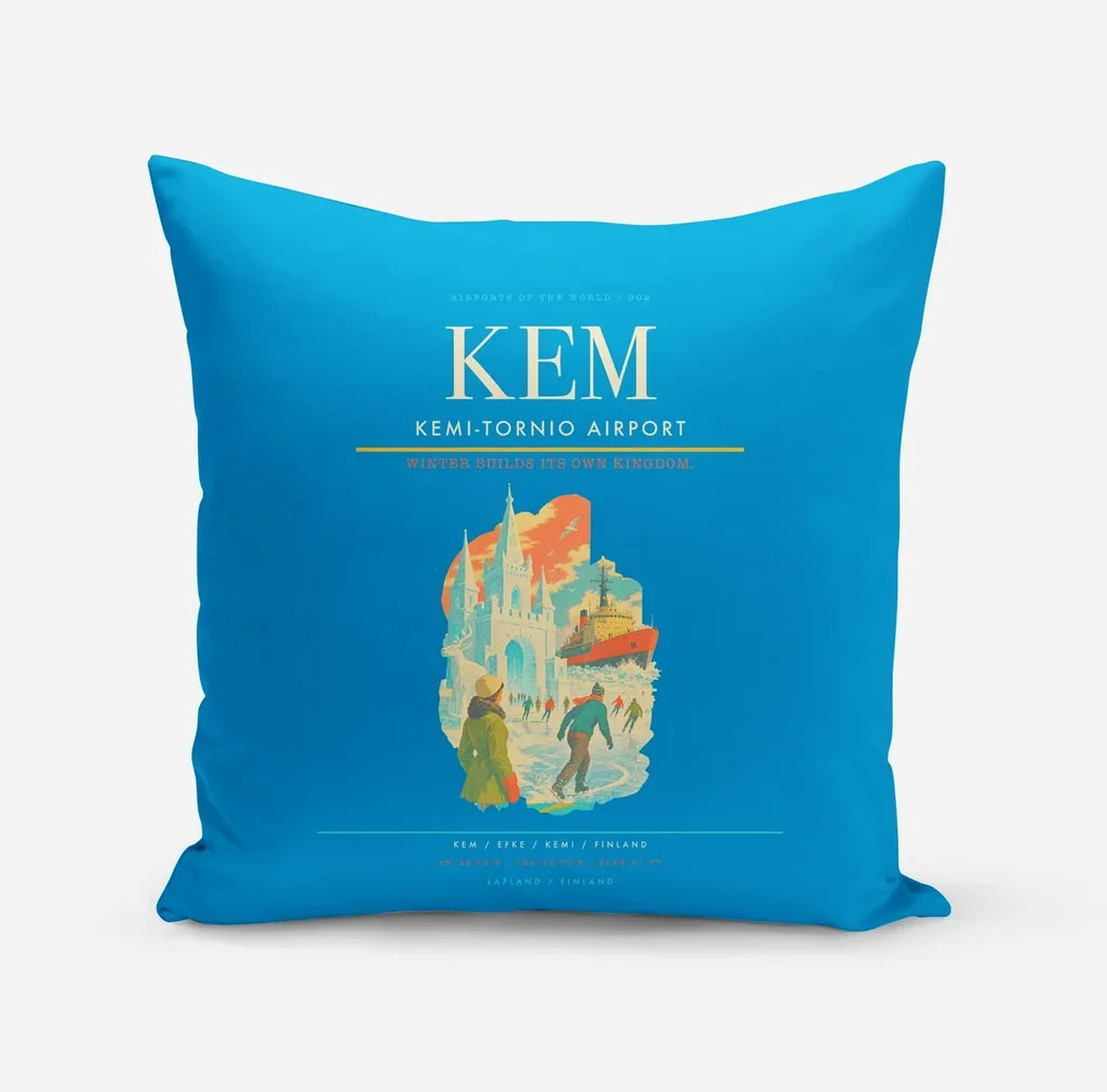 Kemi-Tornio Airport (KEM) design on turquoise pillow