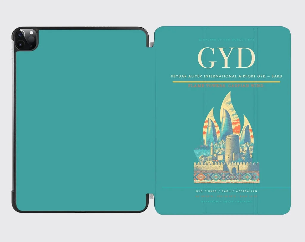 Heydar Aliyev International Airport (GYD) design on turquoise ipad tablet case