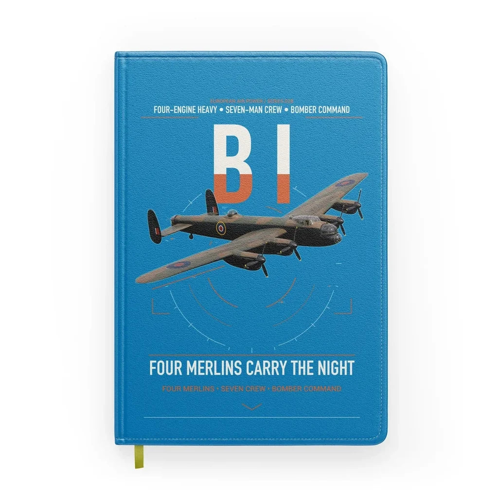 Avro Lancaster B I design on turquoise notebook
