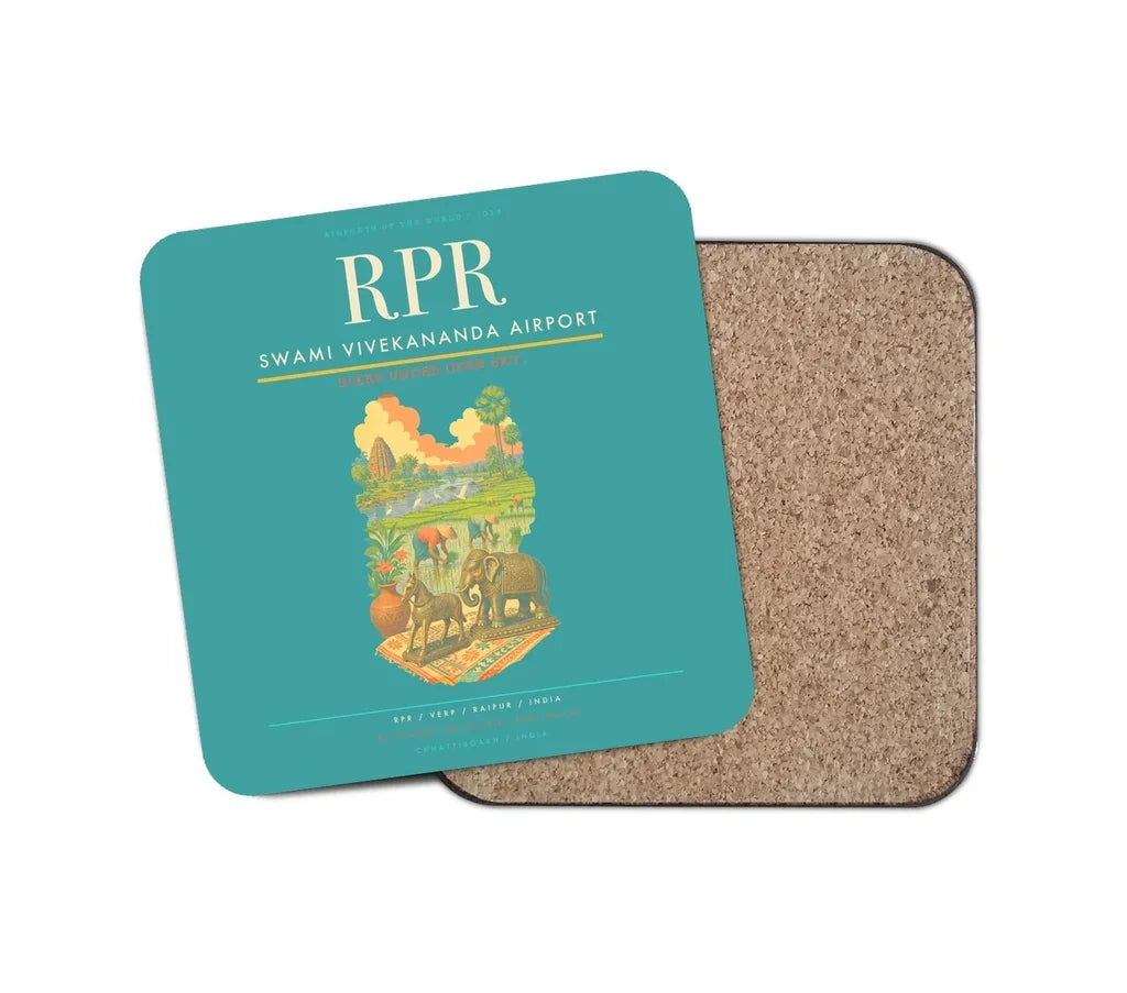 Swami Vivekananda Airport (RPR) design on turquoise 1 piece coaster