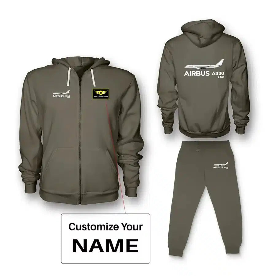 The Airbus A330neo Zipped Hoodie - Dark Green + Name (Customizable)