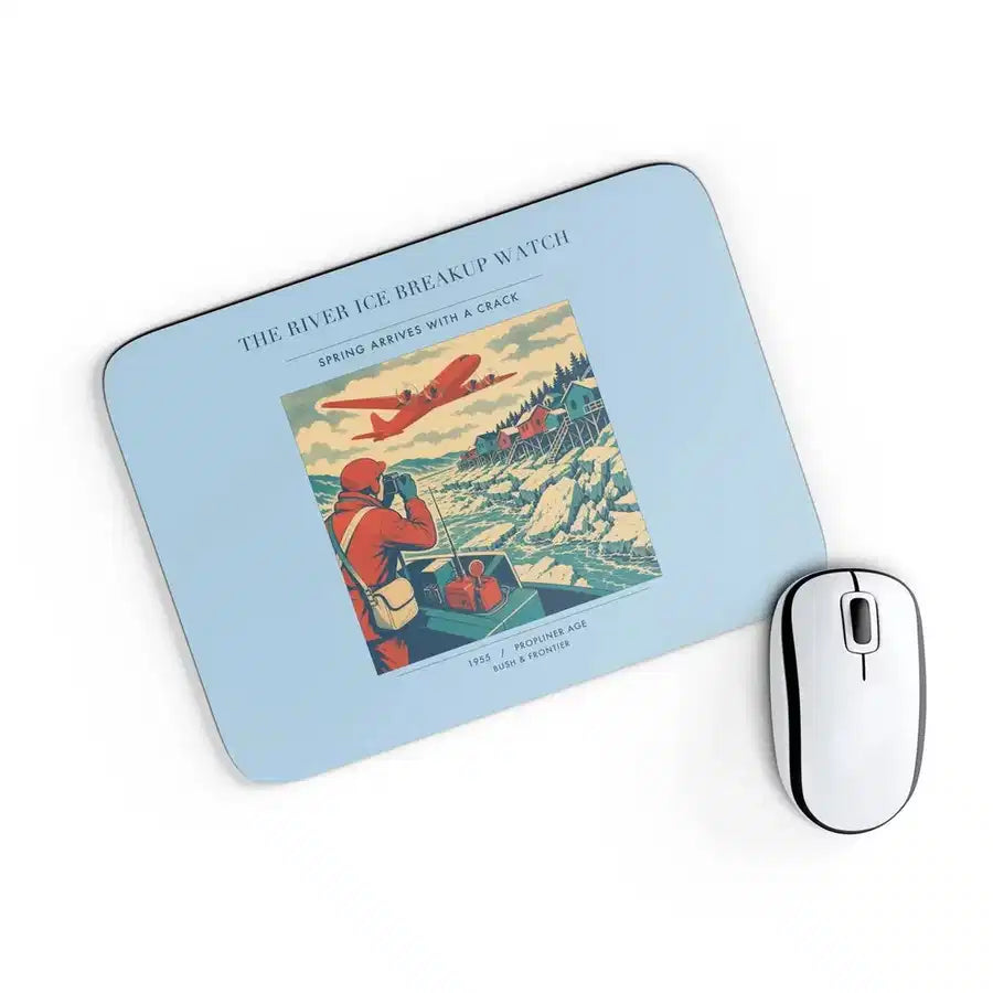 VINTAGE G4491 - The River Ice Breakup Watch - Designed Mouse Pads design on lightblue rectangle