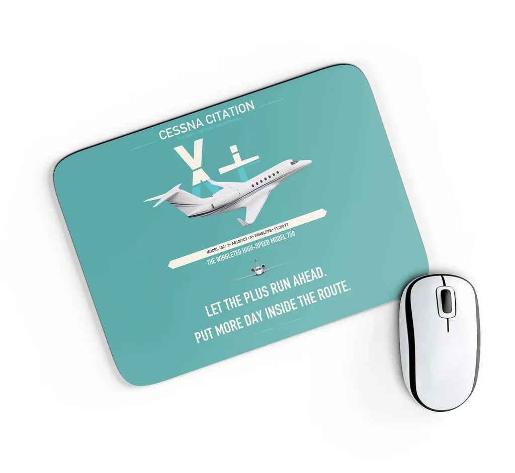 Cessna Citation X+ design on turquoise rectangle mouse pad