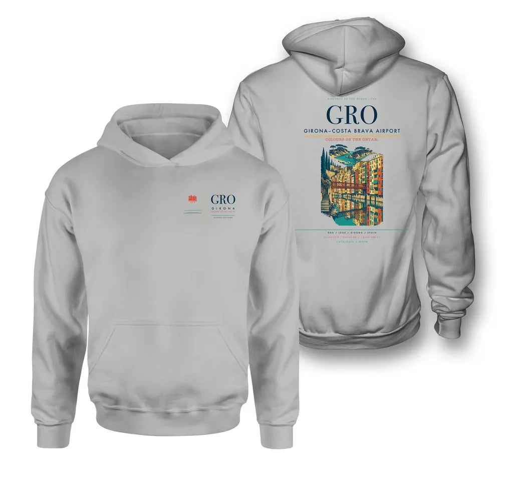 Girona–Costa Brava Airport (GRO) design on light gray double-side hoodie