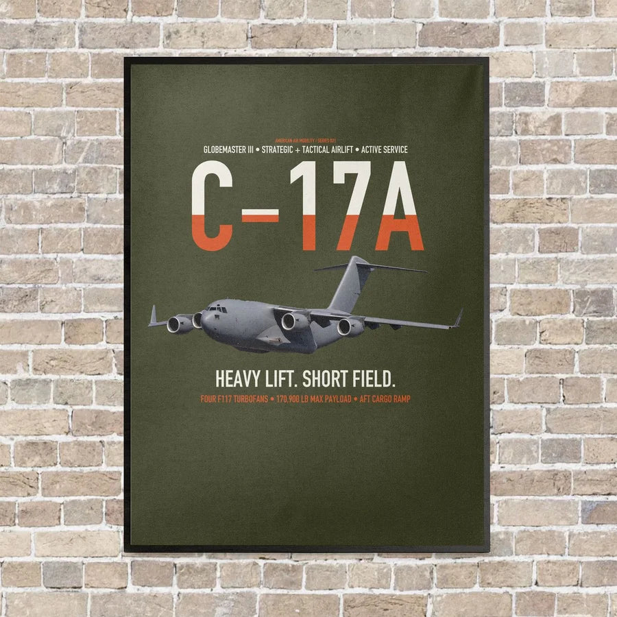 C-17A Globemaster III vertical canvas print - framed - green army background