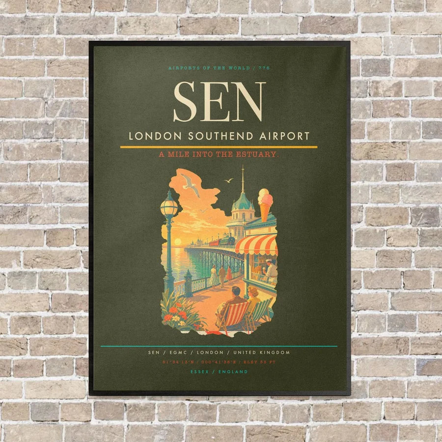 London Southend Airport SEN vertical canvas print - framed - green army background