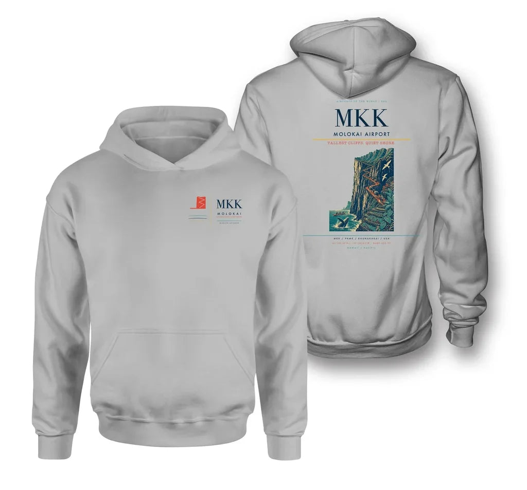 Molokai Airport (MKK) design on light gray double-side hoodie