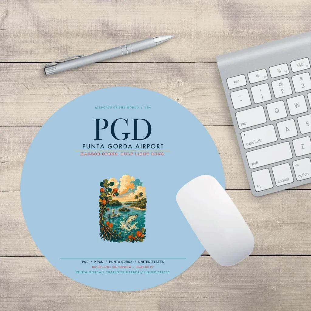Punta Gorda Airport (PGD) design on light blue round mouse pad