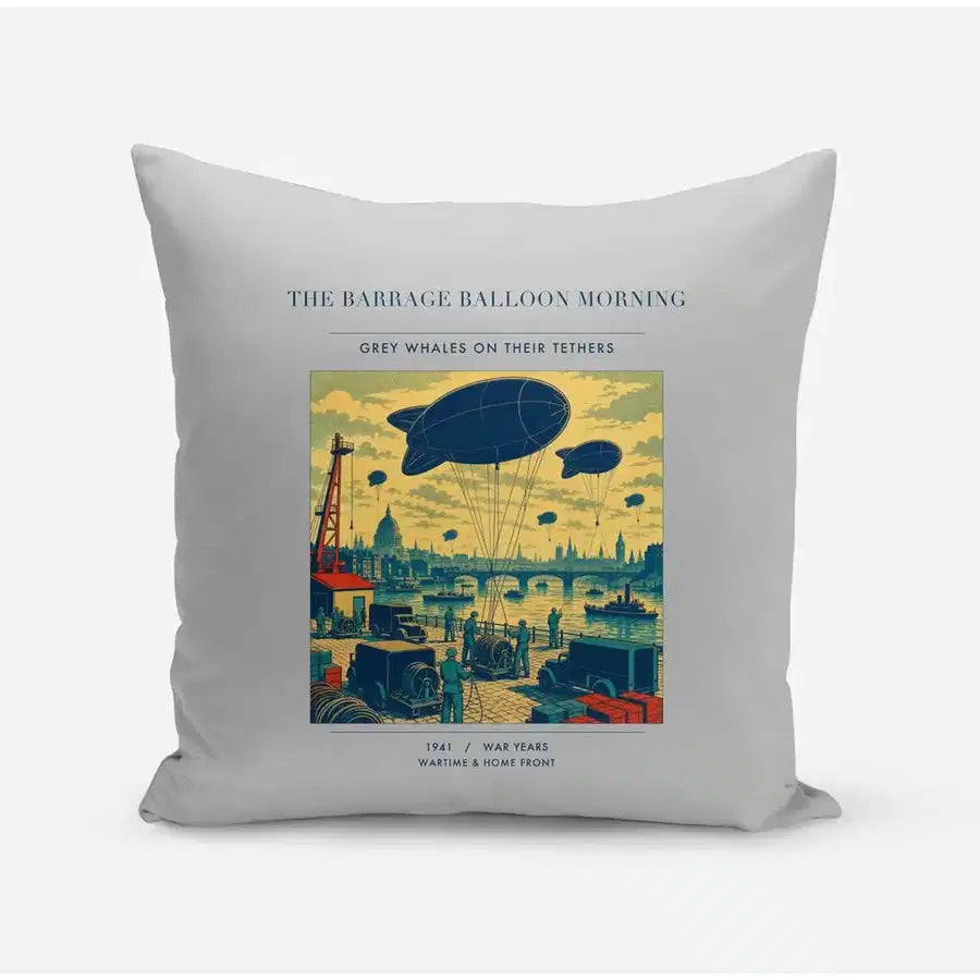 VINTAGE G4521 - The Barrage Balloon Morning - Designed Pillows design on lightgray