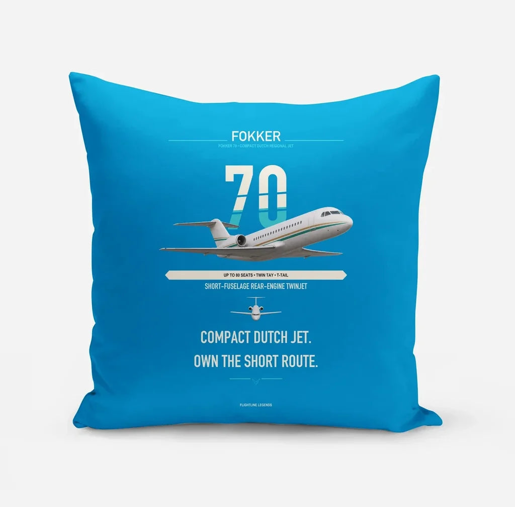 Fokker 70 design on turquoise pillow