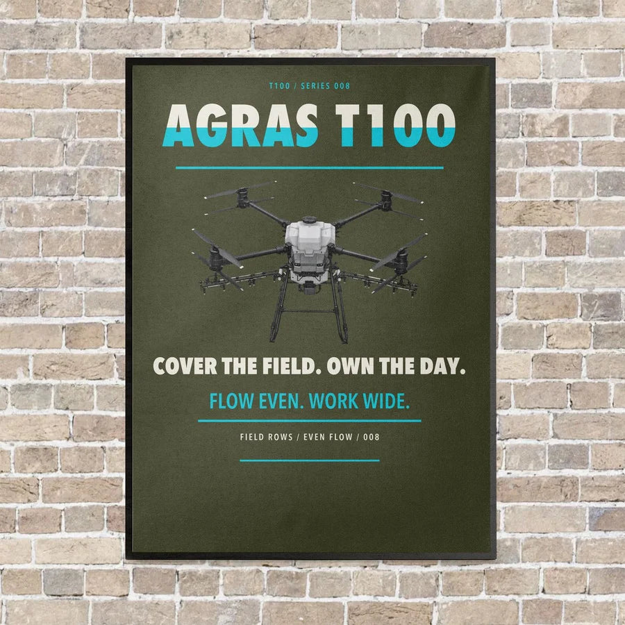 DJI Agras T100 vertical canvas print - framed - green army background
