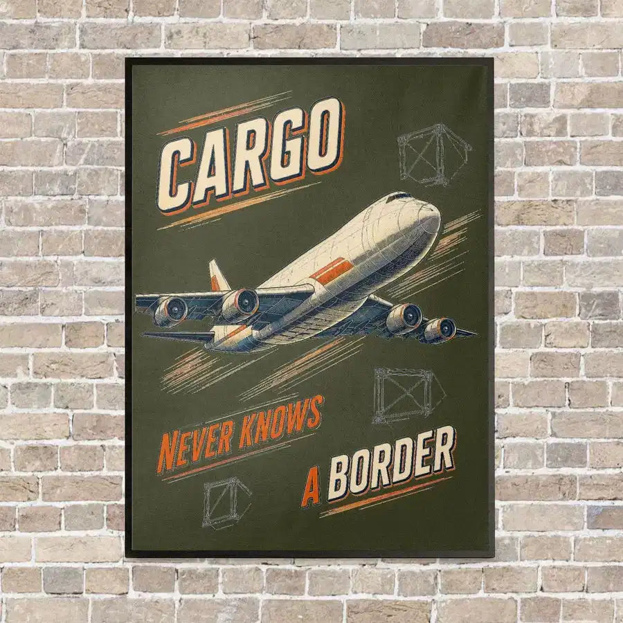 Cargo Never Knows A Border vertical canvas print - framed - green army background