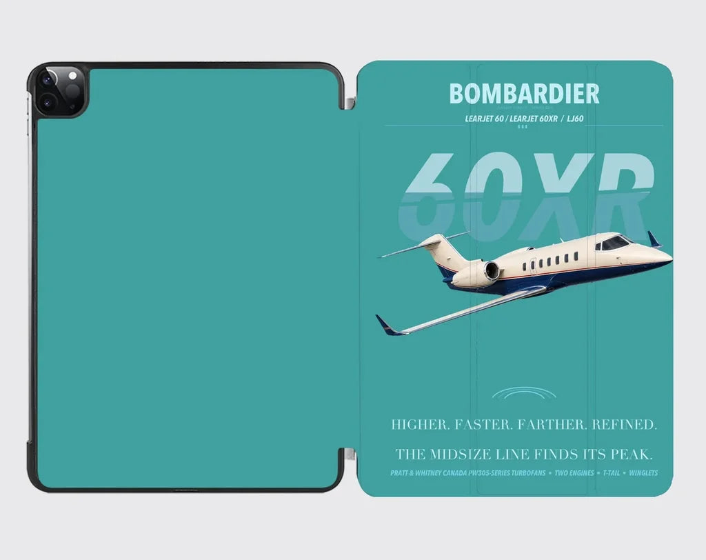 Bombardier Learjet 60XR design on turquoise ipad tablet case
