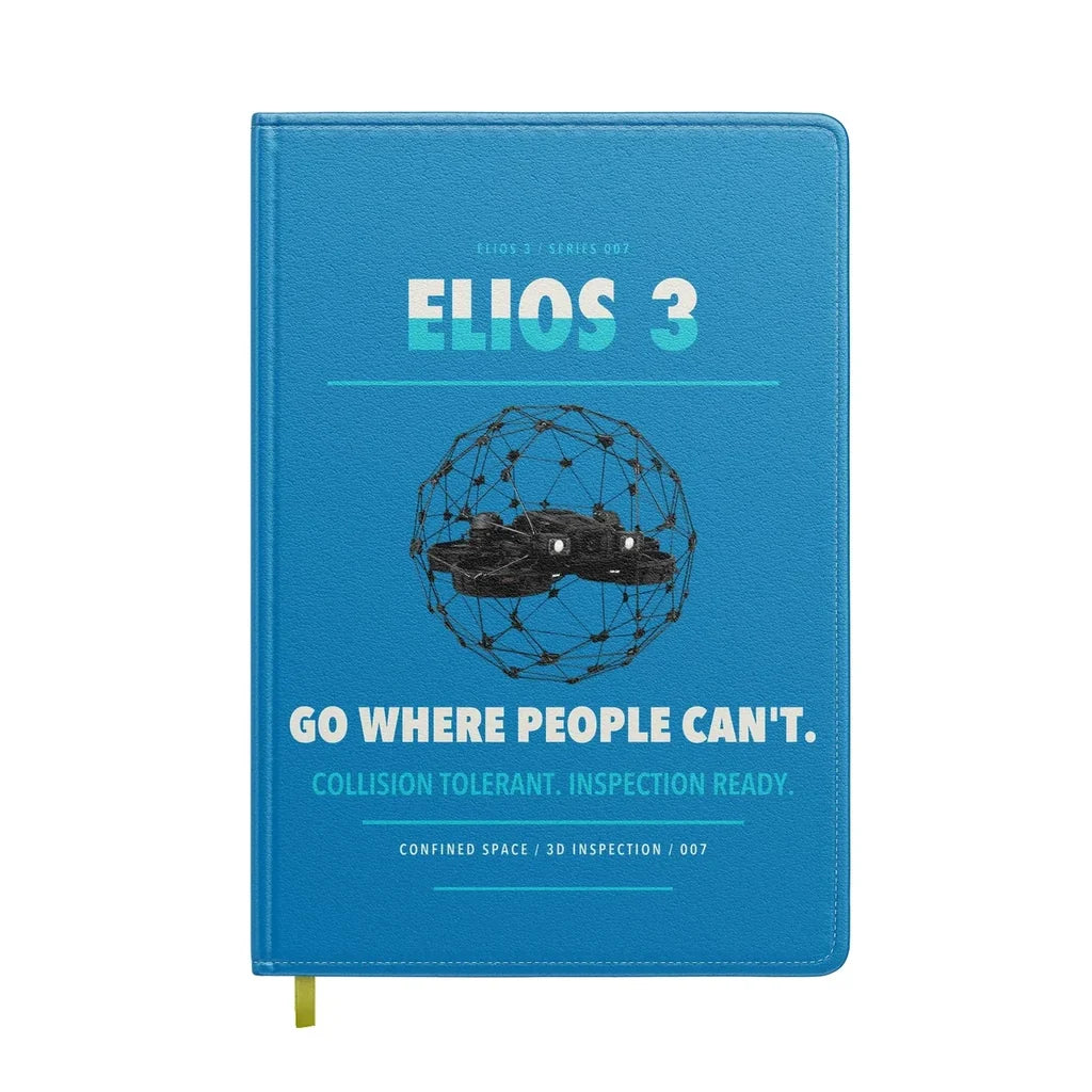 Flyability Elios 3 design on turquoise notebook