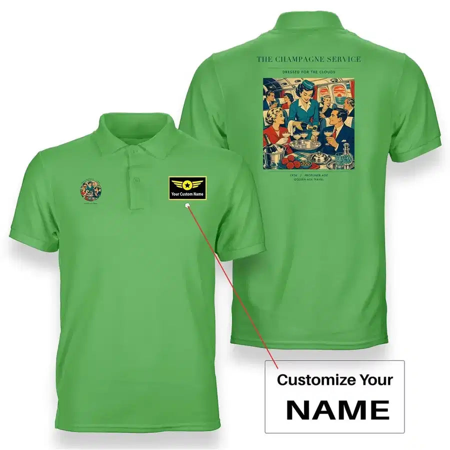 VINTAGE G4087 - The Champagne Service - Double-Side Polo T-Shirt design on lightgreen+name