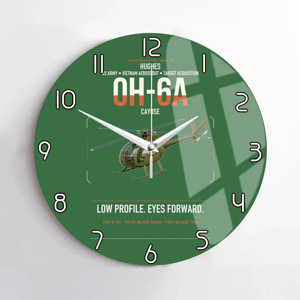 Hughes OH-6A Cayuse design on green no frame wall clock