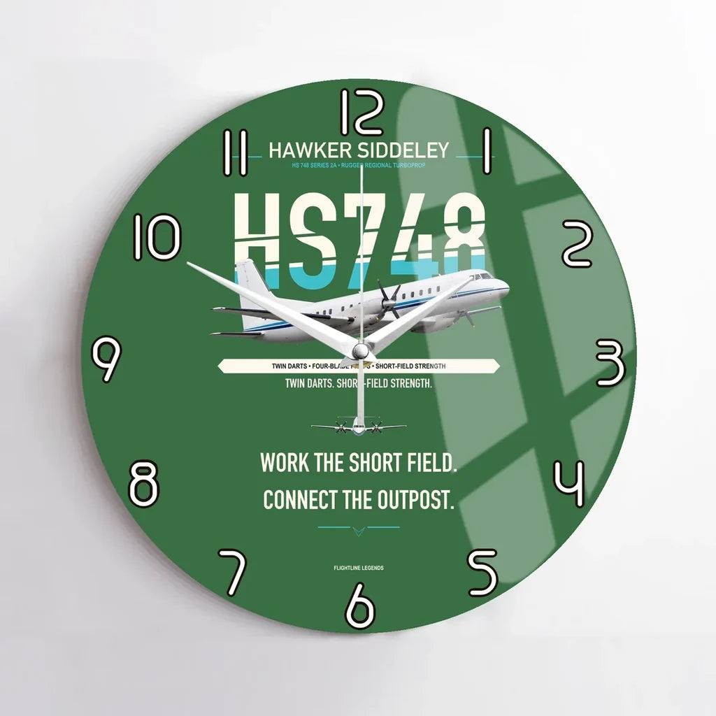 Hawker Siddeley HS 748 Series 2A design on green no frame wall clock