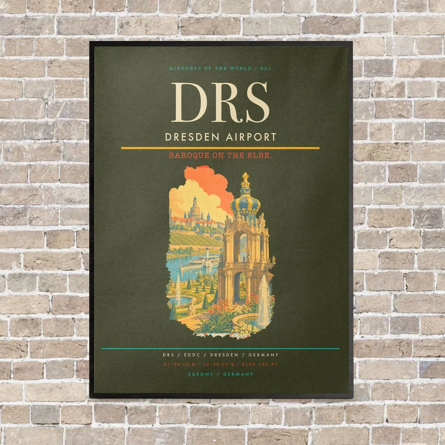 Dresden Airport DRS vertical canvas print - framed - green army background