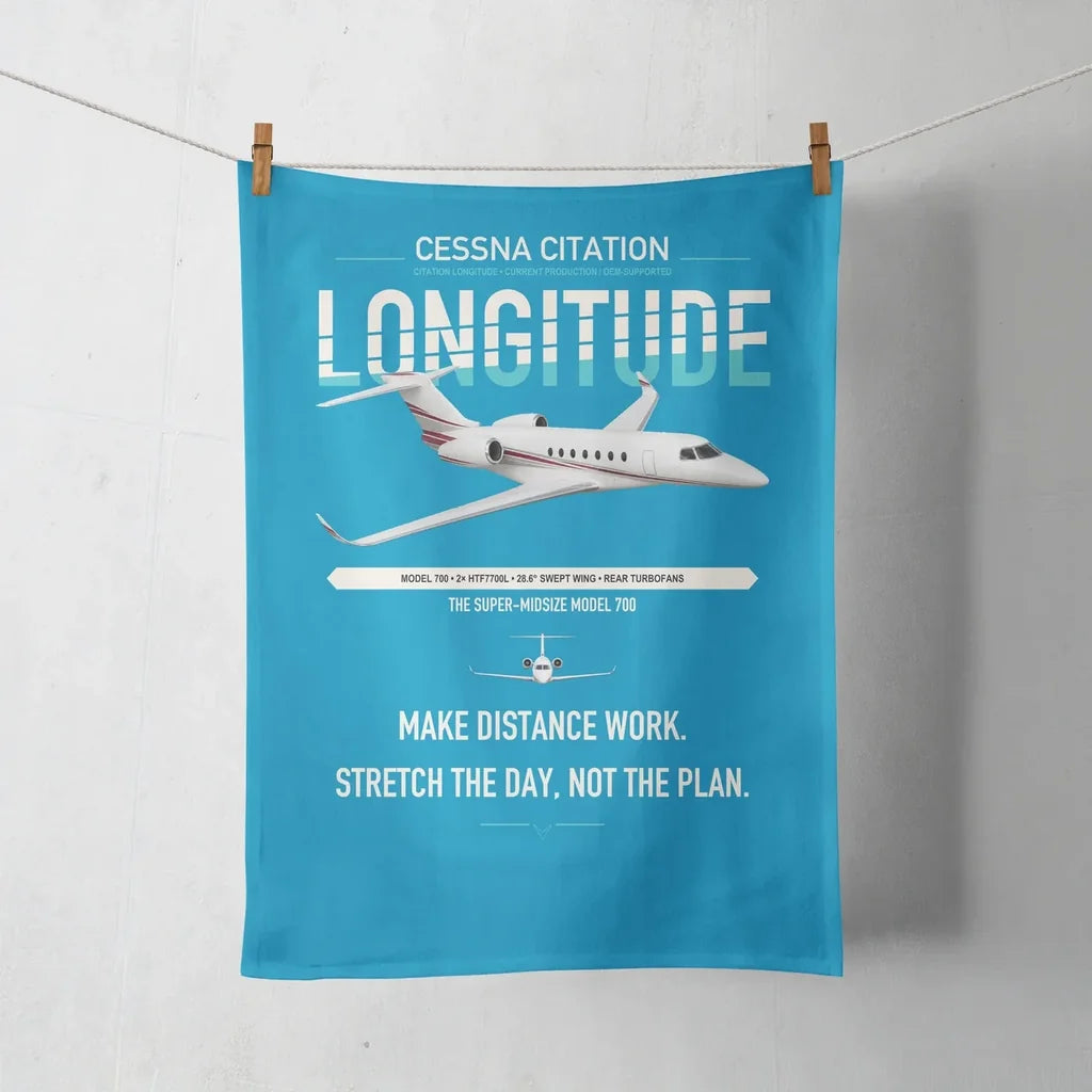 Cessna Citation Longitude design on turquoise towel