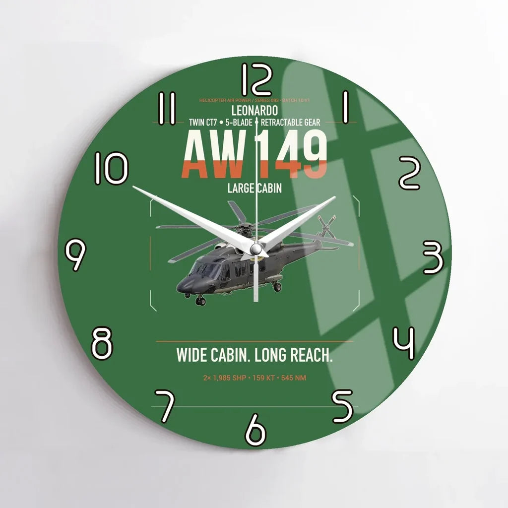 Leonardo AW149 design on green no frame wall clock