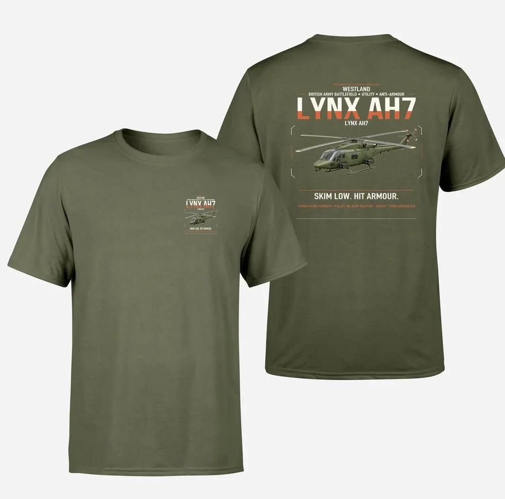 Westland Lynx AH7 design on green army t-shirt, double-side print
