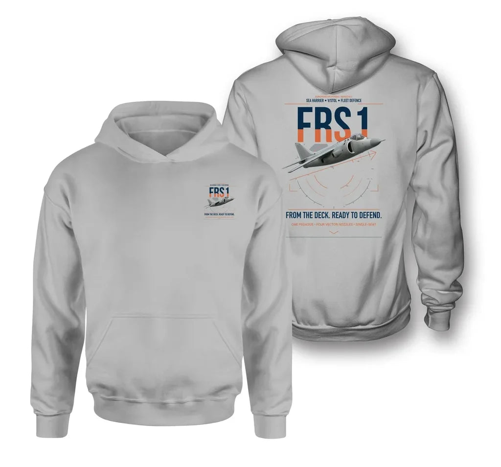 British Aerospace Sea Harrier FRS.1 design on light gray double-side hoodie, double-side print