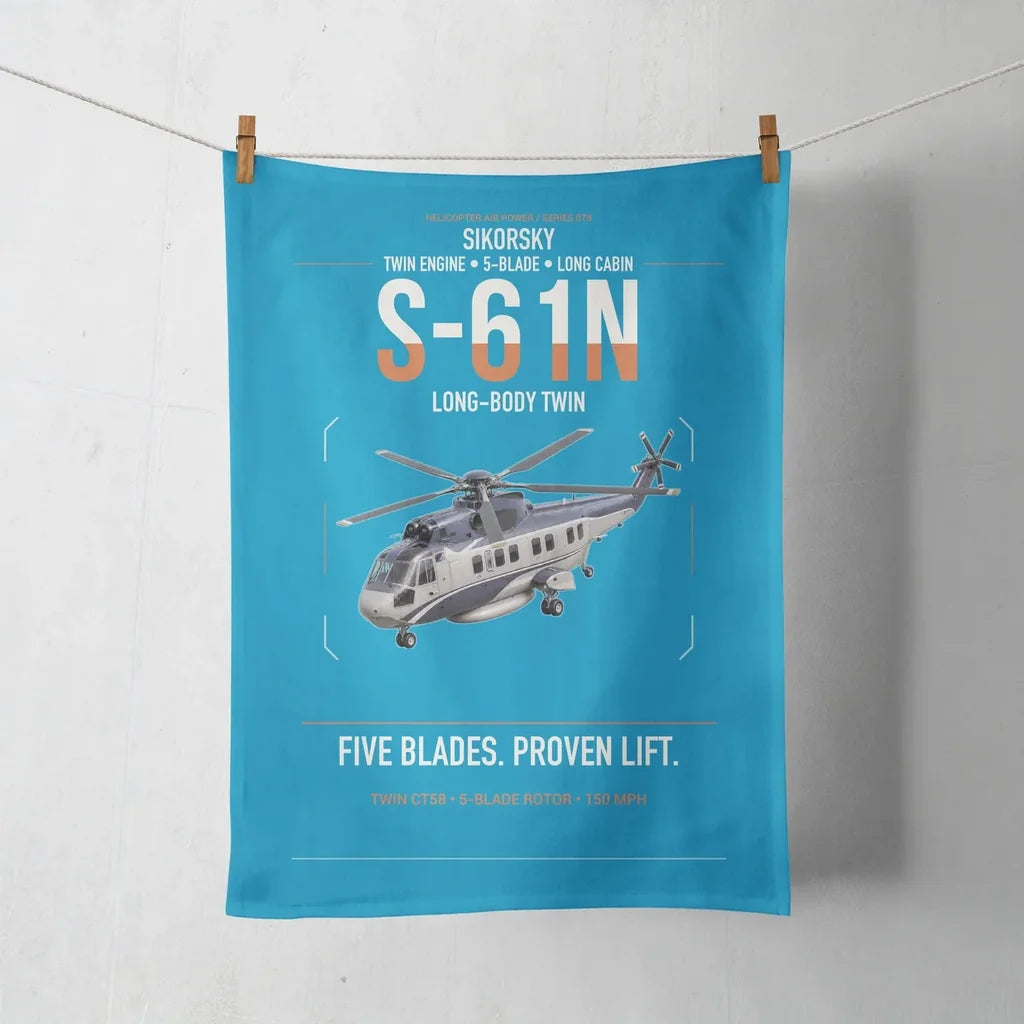 Sikorsky S-61N design on turquoise towel