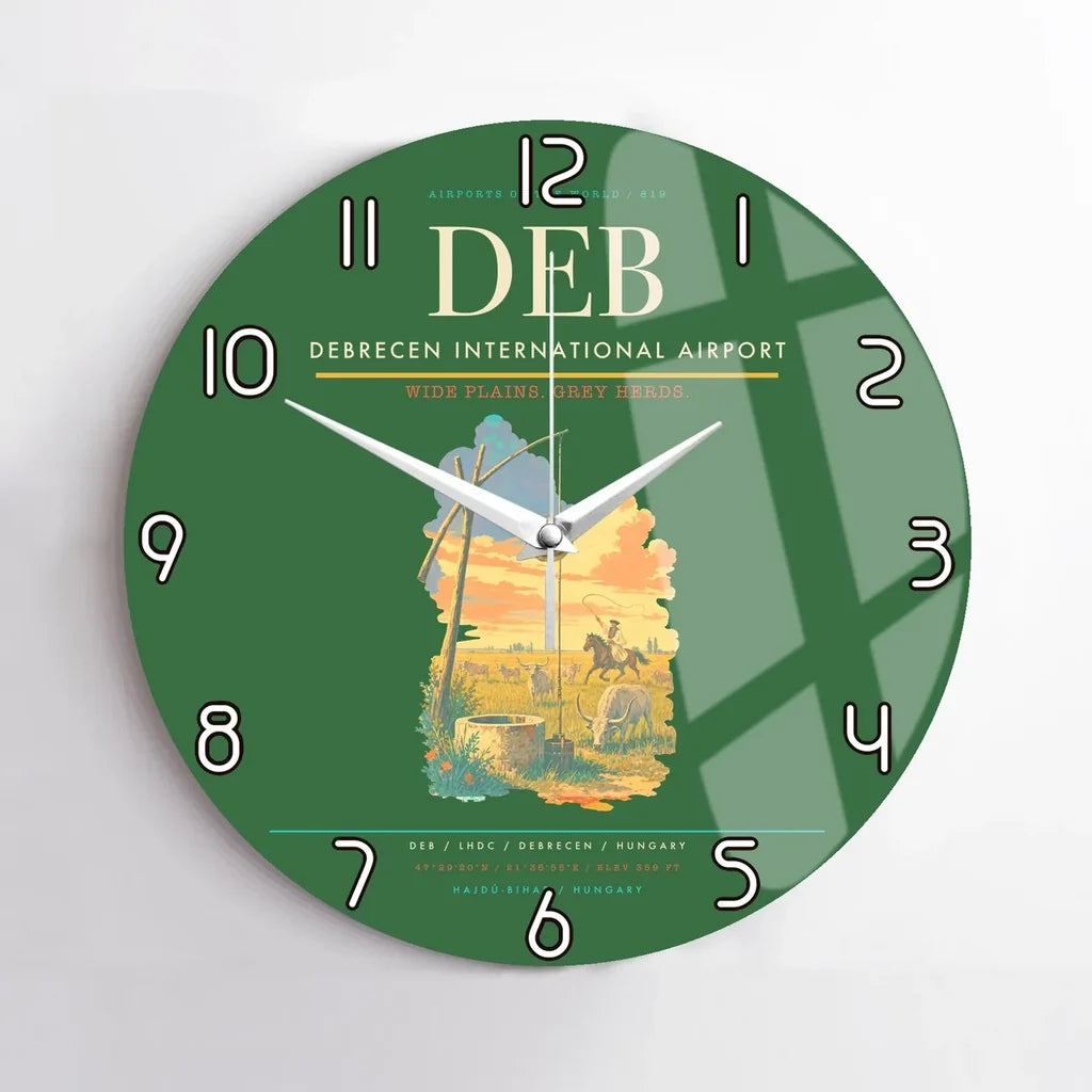 Debrecen International Airport (DEB) design on green no frame wall clock